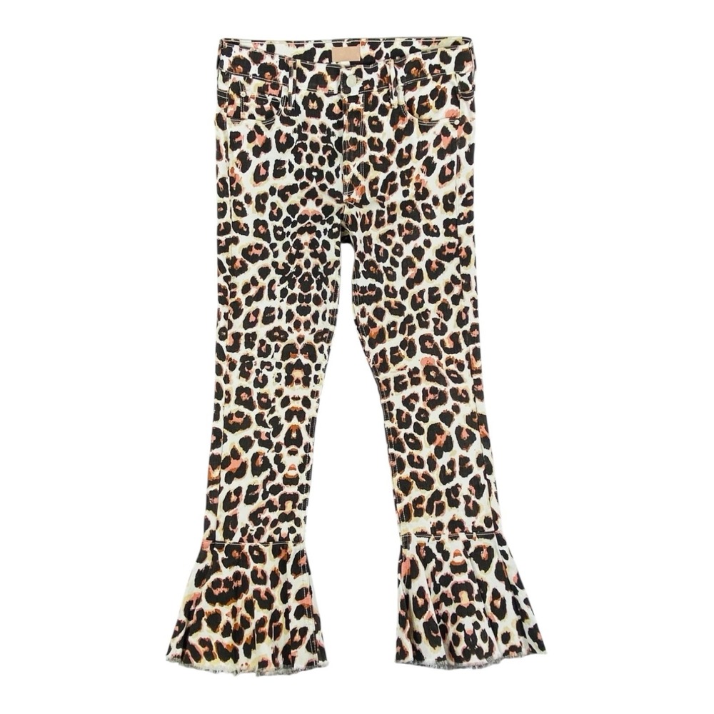 Mother The Cha Cha Fray Touch Of The Tiger Leopard Flare Jeans Womens 27 USA